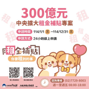 【租屋補助】300億元中央擴大租金補貼專案